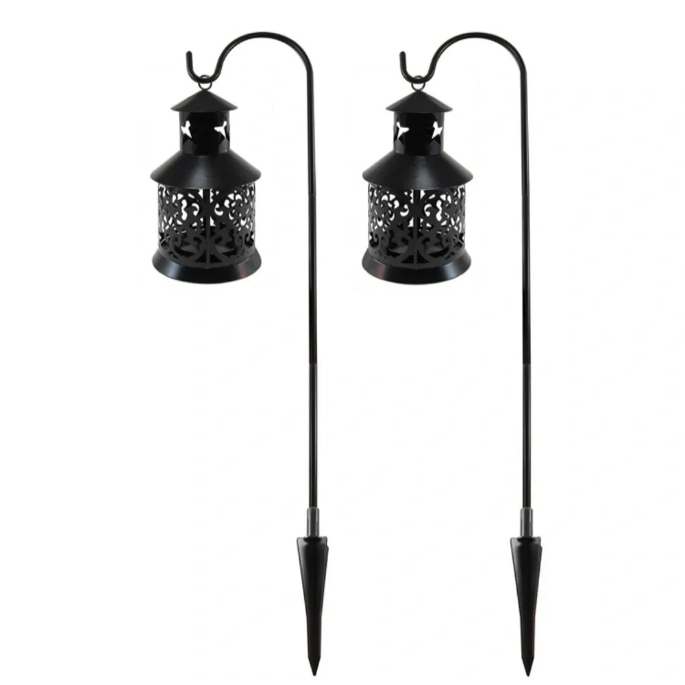 Lumabase Set of 2 Black Metal Lantern Candle Holder and 30